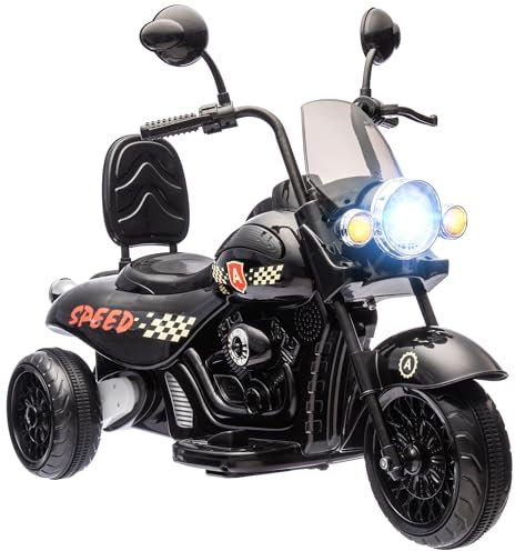 AIYAPLAY Elektro Kindermotorrad, 6V Kinder Elektro-Motorrad mit Musik, LED-Scheinwerfer, 3-5 km/h Elektromotorrad Kinderfahrzeug für 3-6 Jahre Kinder, Schwarz