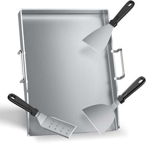 Fdlscpem Lot de plaques de cuisson de qualité supérieure - 40 x 30 cm - 4 mm d'épaisseur - Pour barbecue à gaz et charbon - Plaque de cuisson en acier inoxydable avec coins scellés et poignée pliante