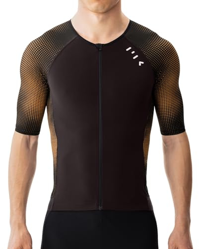 MY KILOMETRE Herr Triathlon Tröja Kort Ärm – Cykeljersey med Hel Dragkedja, 2 Reflekterande Bakfickor, Andningsbar & Snabbtorkande UPF 50+