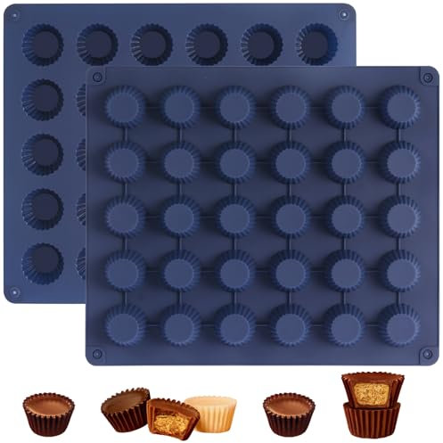 Stampi per burro di arachidi, stampi per cioccolato, stampo in silicone per keto fat bomb, gelatina, ghiaccio e cordiale, 2 pezzi (blu, dimensioni morso)