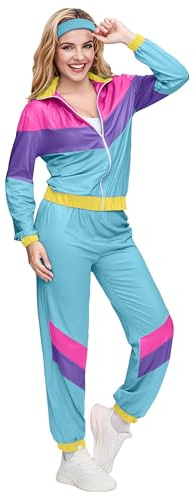 Spooktacular Creations Dam 80-tals träningsdräkt, vuxen halloween 70-tals träning sportkläder outfit för halloween kostymfest