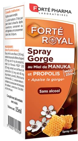 Forté Pharma - Forté Royal Spray Propolis Gorge au Miel de Manuka - Complément Alimentaire pour apaiser la Gorge - Sans alcool - Renforcé en Camomille - Gorge sensible, Système immunitaire - 15ml