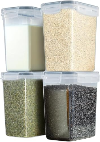 HPVERDALIVING 4PCS Plastic Kitchen Storage Containers Set – 1.6L & 2.8L Dry Food Storage Containers Plastic Cereal Storage Containers for Pantry & Countertop (1.6L)
