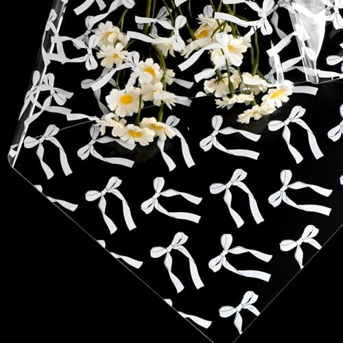 White Bow Cellophane Wrap 80cm*5m,Christmas Cellophane Wrap for Hampers,Clear Wrapping Paper for Valentine's day Christmas Birthday(Supplied in a Folded Sheet)