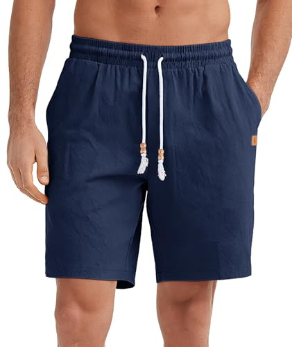 SwissWell Pantalones Cortos Hombre de Lino Bermudas Hombre Verano Casual Pantalón Corto Playa Vacaciones Shorts con Cintura Elástica y Bolsillo