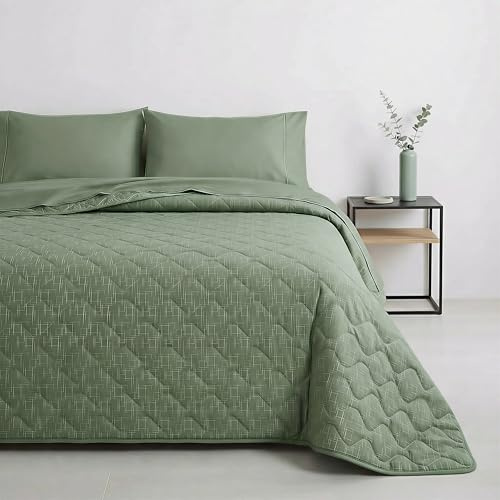 Mahome Trapuntino Matrimoniale Primaverile Estivo in 100% Puro Cotone 260x260 cm Leggero Double Face - Copriletto Trapuntato morbido Traspirante Anallergico - Made in Italy – Climp Oliva
