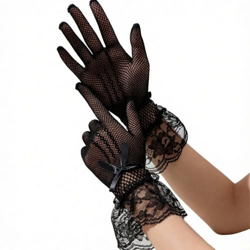 PureBowlic fisknät spetshandskar rosett manschett elegant festkläder | Andningsbart nättyg, elegant bågmanschett, stretch för passform, perfekt för fester, bröllop, dans
