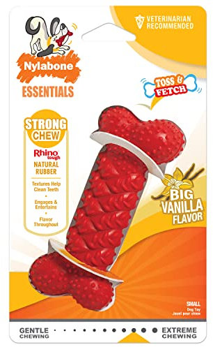 Nylabone Strong Natural Rubber Braided Bone Dental Dog Chew Toy, Vanilla Flavour, Small, for Dogs up to 11kg