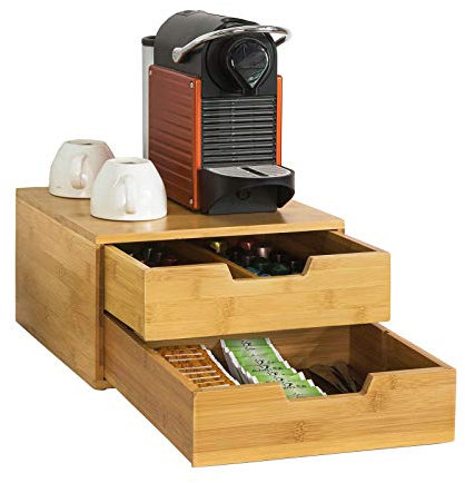 SoBuy Portacapsule compatibile con macchine da caffè, cassetto porta capsule in legno massello di bambù FRG82-N