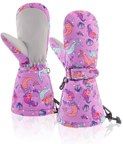 BAVST Winter Kids Waterproof Gloves for Boys Girls Snow Ski Toddler Baby Mittens Outdoor for Infant Teens 1-5T (Mermaid, M(2-4T))