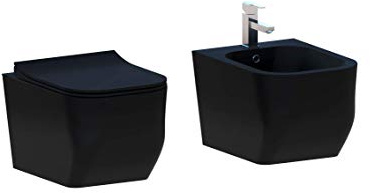 COPPIA SANITARI SOSPESI SENZA BRIDA FORMA SQUADRATA NERO OPACO COPRIVASO SOFT-CLOSE INCLUSO