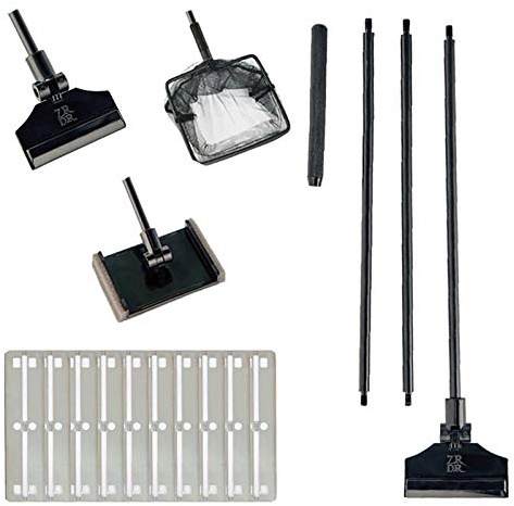 ZRDR Stainless Steel Algae Scraper Aquarium Cleaning Tool for Glass Aquariums, Including Algae Scraper, Sponge Pad, Fish Net, Cleaning Brush, Adjustable Length, Durable, Does Not Hurt The Fish Tank