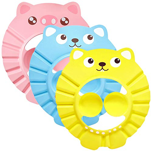 Doccia Cap per Bambino, ZoneYan 3 Pz Cappello Doccia Bambini, Cuffia da Bagno per la Testa del Bambino Regolabile, Visiera Doccia Bambini, Baby Shower Caps Hats, Cappello Antischiuma(Rose Blu Giallo)
