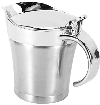 17 Oz/500ml Gravy Boat, Stainless Steel Insulated Double Wall Gravy Warmer Sauce Jug Pourer Pitcher with Hinged Lid for Home and Kitchen Gravy or Cream