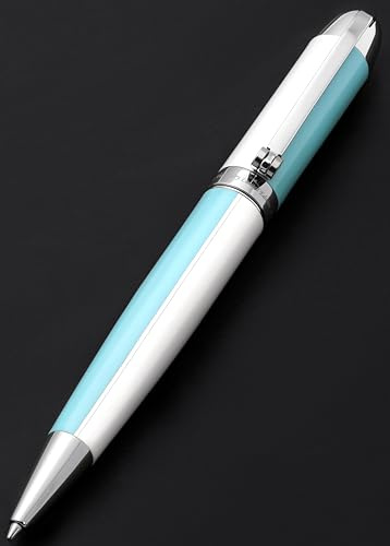 Xezo Stylo à bille Visionary en laiton et aluminium, pointe moyenne. Laqué à la main en bleu ciel et blanc. Numéroté en édition limitée de 500. Disposition classique des couleurs Art Déco, rétro
