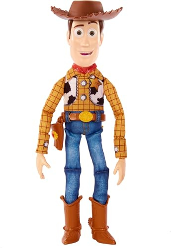 Mattel Disney Pixar Toy Story Roundup Fun Woody Large Talking Posable Figure, 12 Inches Tall with 20 Phrases Authentic Detail, Fabric Plush & Plastic, HFY35