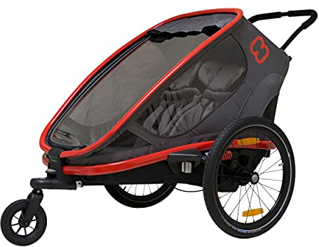 Hamax Outback Two Seat Reclining Multi-Sport Child Bike Trailer + Stroller (Jogger Wheel Sold Separately) (Red/Charcoal)