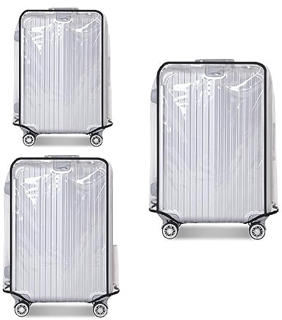 FABULWAY Clear PVC Luggage Cover Protectors - Transparent Waterproof Suitcase Sleeve for 20+24+28 Wheeled Suitcases (3PCS)