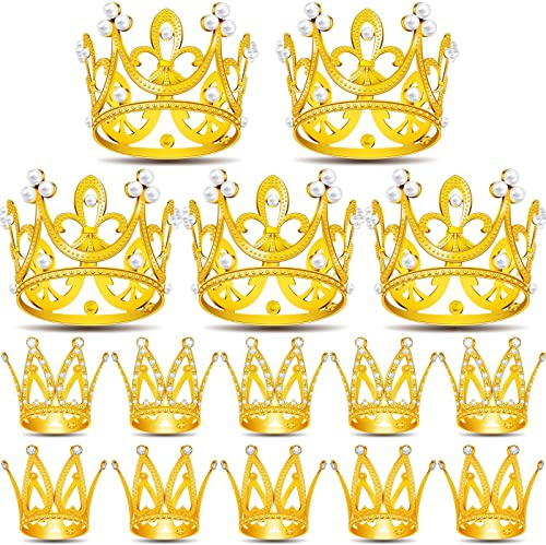15Pcs Mini Crowns for Flower Bouquets, Mini Crown Cake Topper, Small Crystal Pearl Cupcake Toppers for Flower Arrangements Cupcake Baby Shower Birthday Party Wedding Decor