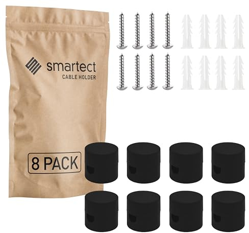 smartect Decentratore da Parete e Soffitto per Cavi [8 Pezzi, Nero, Ø20x18 mm] Gancio da soffitto con viti e tasselli, Supporto in superficie per il tuo progetto fai-da-te