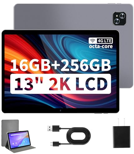 Veidoo 13 Android-surfplatta, 2K 2160 x 1440 FHD-skärm, 16 GB (8 + 8 utveckla) RAM 256 GB ROM, 2TB-förlängning, Octa-Core processor, dubbel Nano Sim 4G LTE-surfplatta, 2,4G/5G wifi, 1 0000 mAh