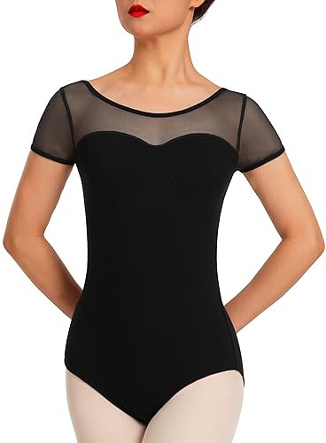 Mulnall Damen Kurzarm Tanz Mesh Trikot für Ballett Erwachsene Gymnastik Ballettkleidung Leotard (23712-06-L)