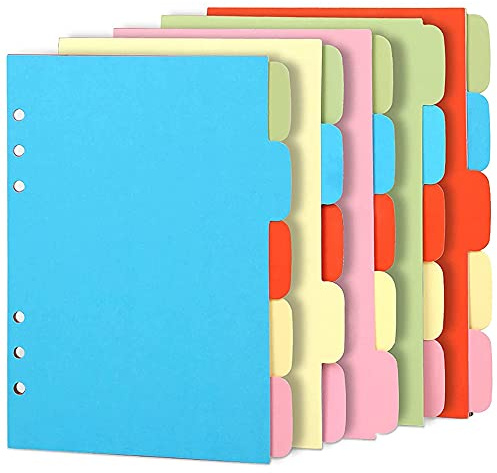 NIEI 10 juegos de separadores de temas A6, hojas de papel, separadores de tarjetas de archivo perforadas, divisor de índice con pestañas para planificador de inserción de cuaderno