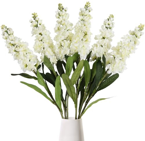 IPOPU 6PCS White Snapdragon Artificial Flowers 31.50 Delphinium Fake Flowers Long Stem Antirrhinum Majus Silk Flowers Larkspur Faux Flower for Home Wedding Decor Floral Arrangement (White)