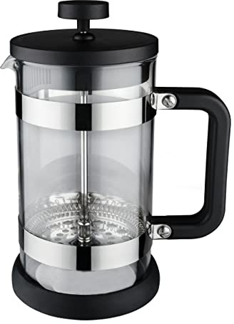 Café Olé Moderno Cafetière, French Press coffee maker, stainless steel mesh filter, robust glass body with heat resistant plastic handle, Black, 1000ml (8 cups, 4 mugs)