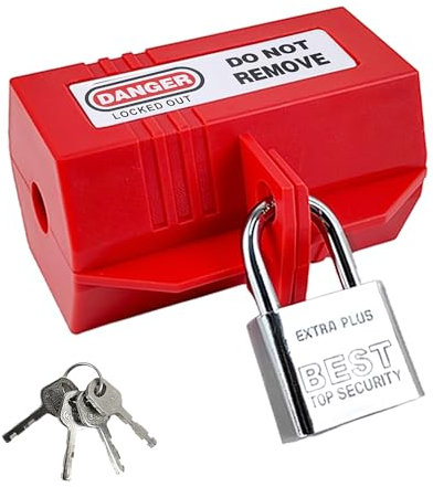 90 * 51 * 51 MM Protector Enchufes, Dispositivo Bloqueo Enchufe Rojo, Caja con Candado para Enchufes, Cerradura de Enchufe, Bloqueo de Enchufe, Caja de Protección de Enchufe (1)