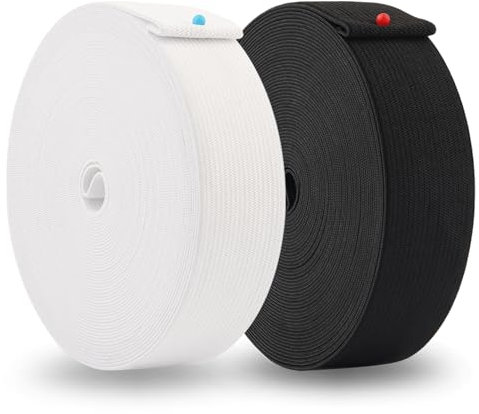 2 Stück Gummiband 30mm, Weiß Schwarz Hosengummi Breit 3cm x 10 Meter, Gummibänder zum Nähen, Gummilitze Elastisches zum Nähen, Gummibund, Elastic Band für Hosengummi DIY Handwerk Nähzubehör