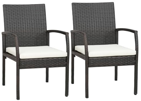 LIFEZEAL Juego de 2 Sillas de Mimbre para Exterior, Sillas de Ratán con Reposabrazos de Madera de Acacia, Carga 180 kg, Sillón de Comedor para Jardín, Terraza, Balcón (Estilo 3)