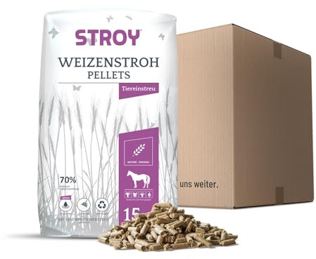 STROY Strohpellets Einstreu Pellets Stroh Tier Streu Pellet Für Großtier Kleintier Pferde Stall Box Paddock 15kg Sack / 1 Karton Paligo