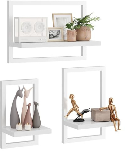 IBUYKE Mensola a parete sospesa, set di 3 mensole a parete, mensole a sospensione per l'archiviazione a parete, mensole espositive, mensola quadrata per soggiorno, ufficio, camera da letto