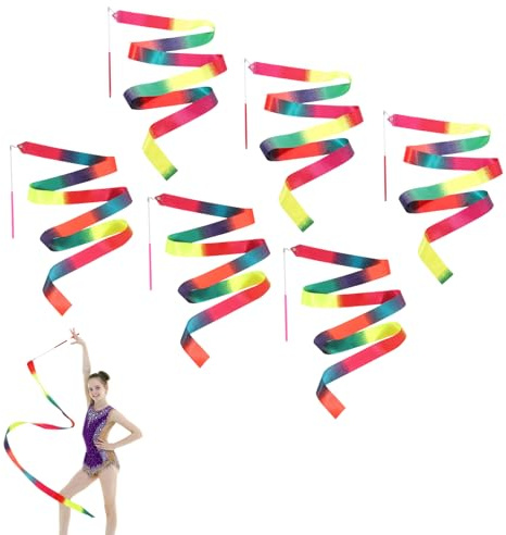 Hpmjz 6 Pcs Dance Ribbons Gymnastics Ribbon Dancer Wand Dancing Ribbon Streamers Dance Sparkling Twirling Sticks for Artistic Dancing Gymnastics Circus Carnival Shows Baton Stick Twirling