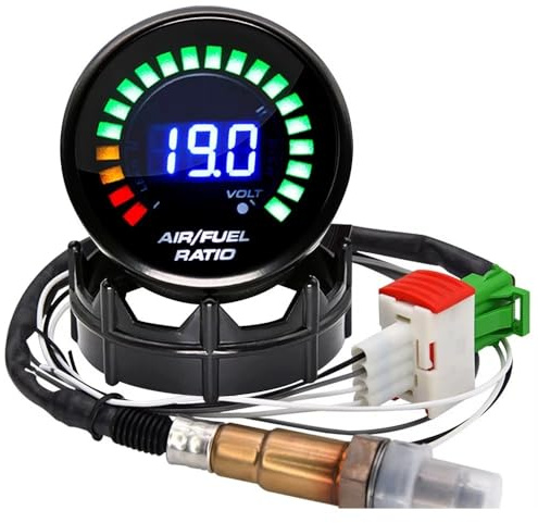 Lambdasond För Bensinbil 12V 52mm Luft-bränsleförhållande Mätare Digital AFR-display Smalbandig O2-syresensor 0258006028 Rökfärgad Bilmätare Syresensor(Gauge and Sensor a)