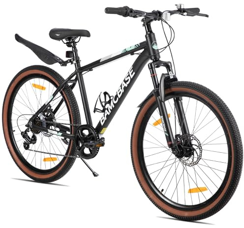HILAND Bloomer mountainbike 26 tum MTB män & kvinnor, 7-växlad cykel med mekanisk skivbroms, aluminiumram hardtail, unisex vuxen mountainbike, svart