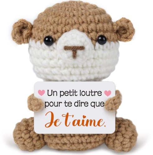 Cadeau Amoureux Femme | Peluche Loutre en Crochet avec Carte Je t'aime