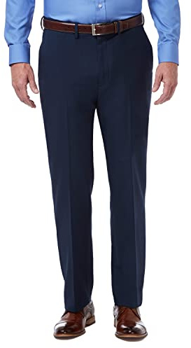 Haggar Mens Premium Comfort Classic Fit Flat Front Expandable Waist Dress Pants, Blue, 36W x 30L US