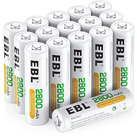 EBL 1.2V AA Batterie Ricaricabili ad Alta Capacità da 2800mAh Ni-MH,1200 Tech con Auto-Scarica Bassa,Confezione da 16 pezzi