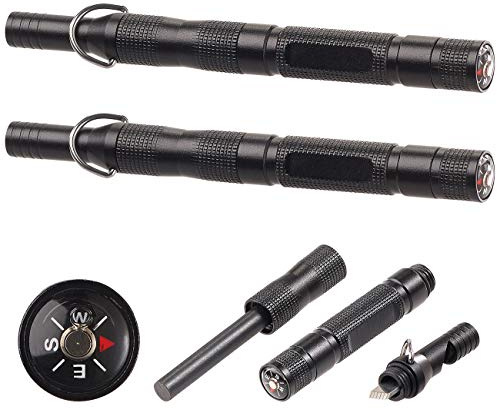 PEARL Survival Feuerzeug: 2er-Set 3in1-Feuerstarter, Notfall-Pfeife & Kompass, Aluminium-Gehäuse (Notfall Feuerzeug, Survival Feuerstarter, Werkzeug)