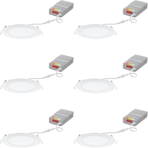Juno LED Recessed Lights 6 Inch Round Wafer Downlight, 5-in-1 Switchable White Color Temperature, 120 Volts, 6-Inch Ultra-Thin Flat Trim, Matte White, 6-Pack (WF6 SWW5 90CRI CP6 MW M2)