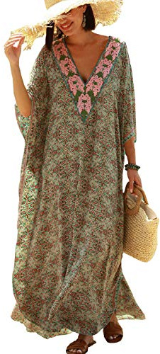 YOUKD Abito Boho con Scollo a V Kaftan Abito Elegante per la casa Taglie Forti per Le Donne