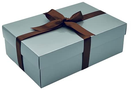 Scatola regalo con coperchio, colore del nastro | Scatole grandi per ricordi o cesti | Scatole regalo per regali di compleanno o bambino | Dimensioni 30 x 20 x 10 cm (nastro castagno 57)