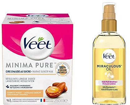 VEET - Kit di depilazione - Cera allo zucchero argan e un olio miracoloso post-depilazione