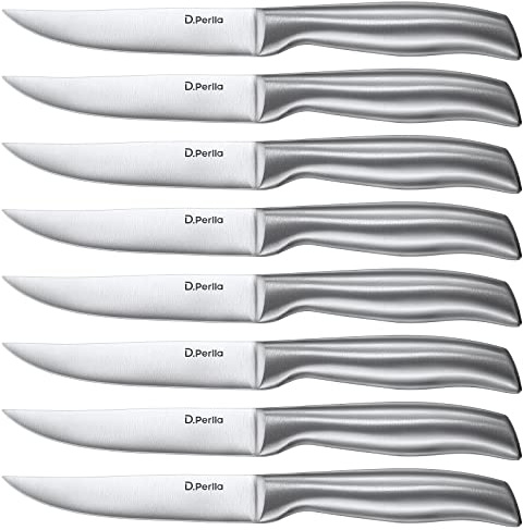 D.Perlla Steak Knives, Super Sharp Straight Edge Steak Knife Set of 8, Professional Straight Edge Kitchen Table Dinner Knives, Elegant High Carbon Stainless Steel Kitchen Steak Knife Set, 4.5IN