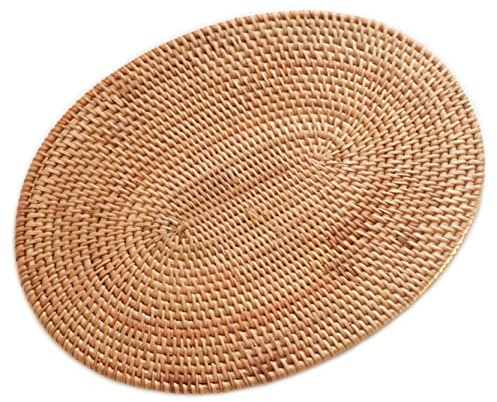 UPTALY 1 st Bordsunderlägg naturlig rotting (40 x 30 cm), handvävd, 0,5 cm tjock, dekorativa mattor för köksbänk, halkfri bordsmatta, värmebeständig, ovala bordsunderlägg