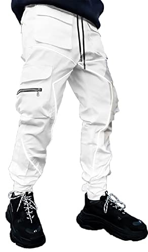 Cargo Pantalon de joggger Techwear Hip Hop pour Homme Streetwear Hip Hop Punk Pants Techwear Harem Pantalon décontracté Activewear Long Sweatpants Multi-Poches Blanc M