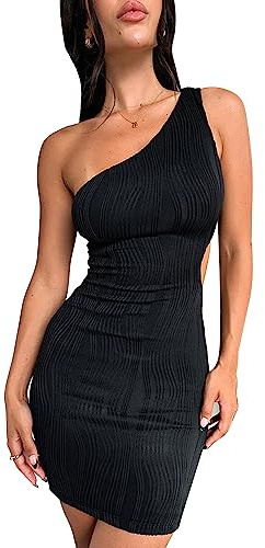 QKEPCY Abito Monospalla Donna Elegante Vestito Estivi Asimmetrico Aderente Cocktail Party Cerimonia Abiti da Sera Corto Formale Vestiti Eleganti Monospalla Festa