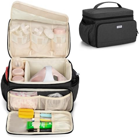 Luxja Milchpumpe Tasche Groß, Babytasche für Muttermilch Pumpe, Brustpumpen Tasche Organizer für Elektrische Stillpumpe und Milchpumpe Zubehör, Schwarz